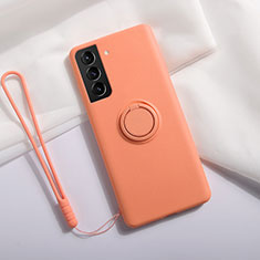 Ultra-thin Silicone Gel Soft Case Cover with Magnetic Finger Ring Stand A01 for Samsung Galaxy S21 5G Orange