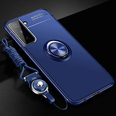 Ultra-thin Silicone Gel Soft Case Cover with Magnetic Finger Ring Stand A01 for Samsung Galaxy S21 FE 5G Blue