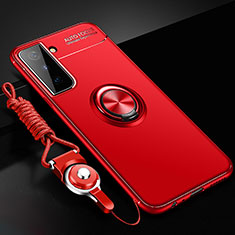 Ultra-thin Silicone Gel Soft Case Cover with Magnetic Finger Ring Stand A01 for Samsung Galaxy S21 FE 5G Red
