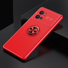 Ultra-thin Silicone Gel Soft Case Cover with Magnetic Finger Ring Stand A01 for Vivo iQOO 9 5G Red