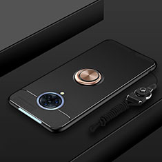 Ultra-thin Silicone Gel Soft Case Cover with Magnetic Finger Ring Stand A01 for Vivo Nex 3 5G Gold and Black