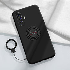 Ultra-thin Silicone Gel Soft Case Cover with Magnetic Finger Ring Stand A01 for Vivo X50 5G Black