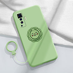 Ultra-thin Silicone Gel Soft Case Cover with Magnetic Finger Ring Stand A01 for Vivo X50 5G Cyan