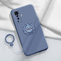 Ultra-thin Silicone Gel Soft Case Cover with Magnetic Finger Ring Stand A01 for Vivo X50 5G Gray