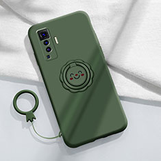 Ultra-thin Silicone Gel Soft Case Cover with Magnetic Finger Ring Stand A01 for Vivo X50 5G Green