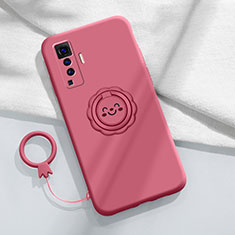 Ultra-thin Silicone Gel Soft Case Cover with Magnetic Finger Ring Stand A01 for Vivo X50 5G Red Wine