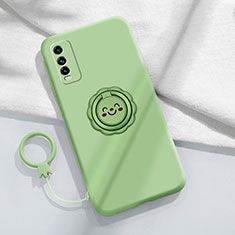 Ultra-thin Silicone Gel Soft Case Cover with Magnetic Finger Ring Stand A01 for Vivo Y11s Matcha Green