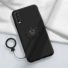 Ultra-thin Silicone Gel Soft Case Cover with Magnetic Finger Ring Stand A01 for Vivo Y12s Black