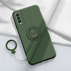 Ultra-thin Silicone Gel Soft Case Cover with Magnetic Finger Ring Stand A01 for Vivo Y12s Midnight Green