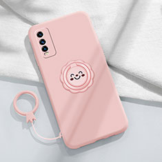 Ultra-thin Silicone Gel Soft Case Cover with Magnetic Finger Ring Stand A01 for Vivo Y20 Pink