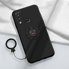 Ultra-thin Silicone Gel Soft Case Cover with Magnetic Finger Ring Stand A01 for Vivo Y50 Black