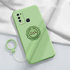 Ultra-thin Silicone Gel Soft Case Cover with Magnetic Finger Ring Stand A01 for Vivo Y50 Cyan