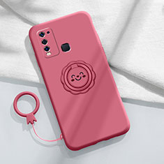 Ultra-thin Silicone Gel Soft Case Cover with Magnetic Finger Ring Stand A01 for Vivo Y50 Red
