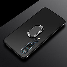 Ultra-thin Silicone Gel Soft Case Cover with Magnetic Finger Ring Stand A01 for Xiaomi Mi 10 Pro Black