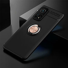 Ultra-thin Silicone Gel Soft Case Cover with Magnetic Finger Ring Stand A01 for Xiaomi Mi 10T 5G Gold and Black