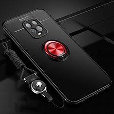 Ultra-thin Silicone Gel Soft Case Cover with Magnetic Finger Ring Stand A01 for Xiaomi Redmi 10X 5G Red and Black