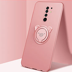 Ultra-thin Silicone Gel Soft Case Cover with Magnetic Finger Ring Stand A01 for Xiaomi Redmi 9 Prime India Rose Gold