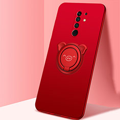 Ultra-thin Silicone Gel Soft Case Cover with Magnetic Finger Ring Stand A01 for Xiaomi Redmi 9 Red