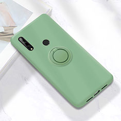 Ultra-thin Silicone Gel Soft Case Cover with Magnetic Finger Ring Stand A02 for Huawei Enjoy 10 Plus Cyan