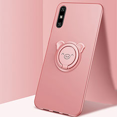 Ultra-thin Silicone Gel Soft Case Cover with Magnetic Finger Ring Stand A02 for Huawei Enjoy 10e Rose Gold