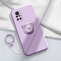 Ultra-thin Silicone Gel Soft Case Cover with Magnetic Finger Ring Stand A02 for Huawei Nova 8 5G Clove Purple
