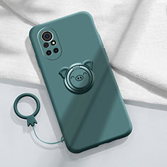 Ultra-thin Silicone Gel Soft Case Cover with Magnetic Finger Ring Stand A02 for Huawei Nova 8 5G Midnight Green
