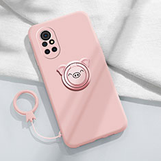 Ultra-thin Silicone Gel Soft Case Cover with Magnetic Finger Ring Stand A02 for Huawei Nova 8 5G Pink