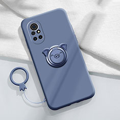 Ultra-thin Silicone Gel Soft Case Cover with Magnetic Finger Ring Stand A02 for Huawei Nova 8 Pro 5G Lavender Gray