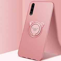 Ultra-thin Silicone Gel Soft Case Cover with Magnetic Finger Ring Stand A02 for Huawei P smart S Rose Gold