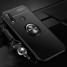 Ultra-thin Silicone Gel Soft Case Cover with Magnetic Finger Ring Stand A02 for Oppo A31 Black