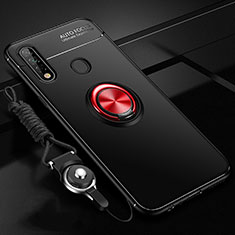 Ultra-thin Silicone Gel Soft Case Cover with Magnetic Finger Ring Stand A02 for Oppo A31 Red and Black
