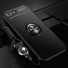 Ultra-thin Silicone Gel Soft Case Cover with Magnetic Finger Ring Stand A02 for Oppo A5 Black
