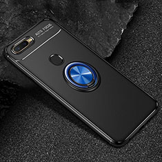 Ultra-thin Silicone Gel Soft Case Cover with Magnetic Finger Ring Stand A02 for Oppo A7 Blue and Black