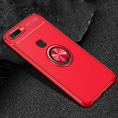 Ultra-thin Silicone Gel Soft Case Cover with Magnetic Finger Ring Stand A02 for Oppo A7 Red