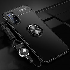 Ultra-thin Silicone Gel Soft Case Cover with Magnetic Finger Ring Stand A02 for Oppo A72 Black