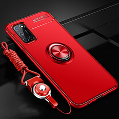 Ultra-thin Silicone Gel Soft Case Cover with Magnetic Finger Ring Stand A02 for Oppo A92 Red