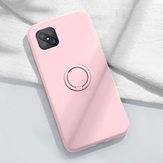 Ultra-thin Silicone Gel Soft Case Cover with Magnetic Finger Ring Stand A02 for Oppo A92s 5G Pink