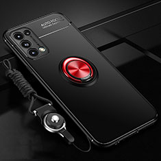 Ultra-thin Silicone Gel Soft Case Cover with Magnetic Finger Ring Stand A02 for Oppo Find X3 Lite 5G Red and Black