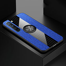 Ultra-thin Silicone Gel Soft Case Cover with Magnetic Finger Ring Stand A02 for Oppo K7 5G Blue