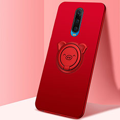 Ultra-thin Silicone Gel Soft Case Cover with Magnetic Finger Ring Stand A02 for Oppo R17 Pro Red