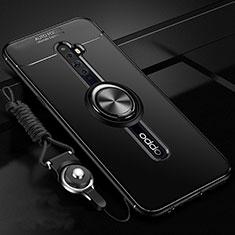 Ultra-thin Silicone Gel Soft Case Cover with Magnetic Finger Ring Stand A02 for Oppo Reno2 Z Black