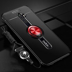 Ultra-thin Silicone Gel Soft Case Cover with Magnetic Finger Ring Stand A02 for Oppo Reno2 Z Red and Black