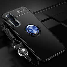 Ultra-thin Silicone Gel Soft Case Cover with Magnetic Finger Ring Stand A02 for Oppo Reno3 Pro Blue and Black