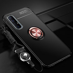 Ultra-thin Silicone Gel Soft Case Cover with Magnetic Finger Ring Stand A02 for Oppo Reno3 Pro Gold and Black