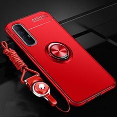 Ultra-thin Silicone Gel Soft Case Cover with Magnetic Finger Ring Stand A02 for Oppo Reno3 Pro Red