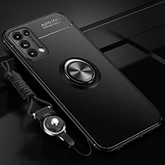 Ultra-thin Silicone Gel Soft Case Cover with Magnetic Finger Ring Stand A02 for Oppo Reno5 5G Black