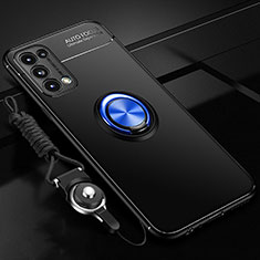 Ultra-thin Silicone Gel Soft Case Cover with Magnetic Finger Ring Stand A02 for Oppo Reno5 5G Blue and Black