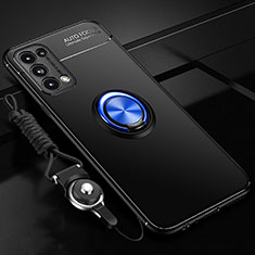 Ultra-thin Silicone Gel Soft Case Cover with Magnetic Finger Ring Stand A02 for Oppo Reno5 Pro 5G Blue and Black