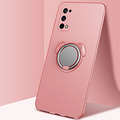 Ultra-thin Silicone Gel Soft Case Cover with Magnetic Finger Ring Stand A02 for Realme Q2 Pro 5G Rose Gold