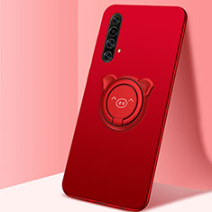 Ultra-thin Silicone Gel Soft Case Cover with Magnetic Finger Ring Stand A02 for Realme X50 5G Red